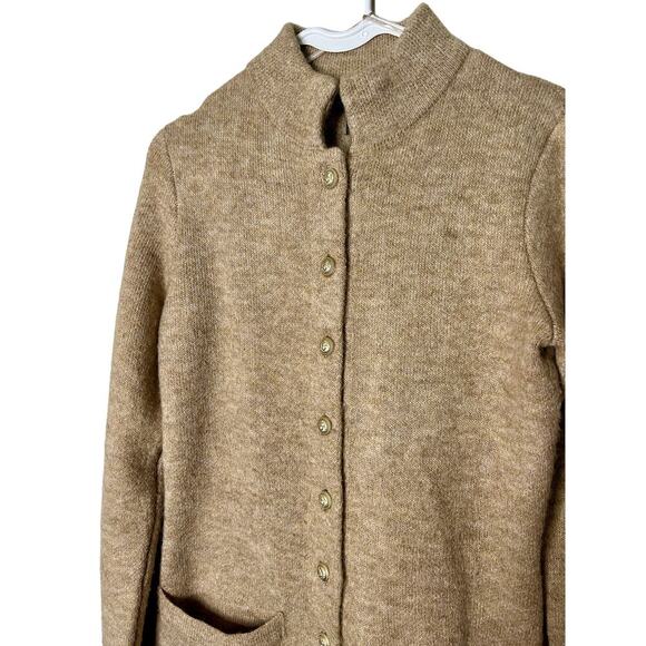 Adrienne Vittadini Women XS Tan Wool Duster Sweater Knit Trench Gold Lion Long - Picture 3 of 7
